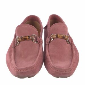 Gucci Rose Suede Loafers with Bamboo Accent